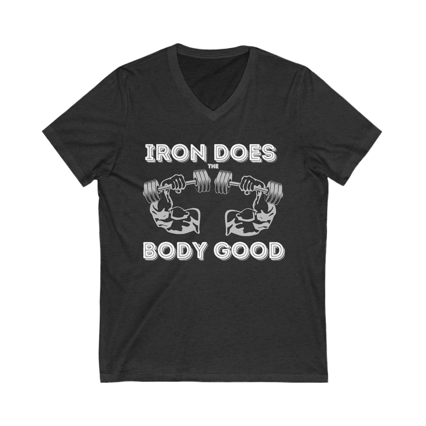 GYM Activewear | Iron Does the Body Good | Weightlifter | Men Apparel | Exercise Shirt | Inspirational Fitness | Muscle Shirt | Xmas Gift