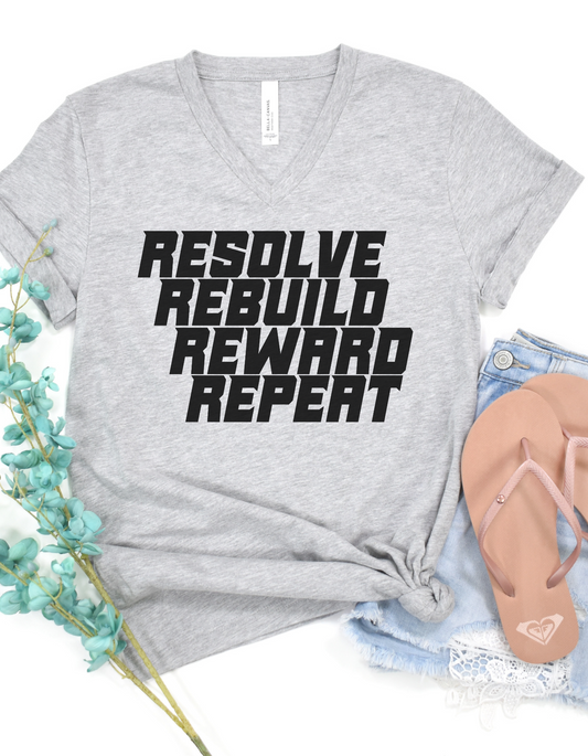 GYM Shirt | Resolve-Rebuild-Reward-Repeat Shirt | Weightlifter Gift | Gift For Him | Exercise Shirt | Fitness Activewear | Muscle T-Shirt